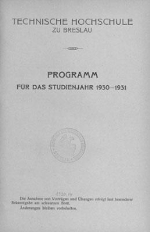 Programm für das studienjahr 1930-1931