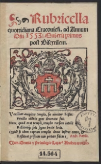 Rubricella quottidiana Cracovien[sis] ad Annum D[omi]ni 1553 Qui erit primus post Bisextilem
