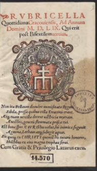 Rubricella Quottidiana Cracoviensis, Ad Annum Domini M. D. L IX. [1559] Qui erit post Bisextilem tertius