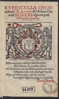 Rubricella Quotidiana Cracovien[sis] Ad Annum Domini M.D.LXI. [1561] Qui erit post Bisextilem primus