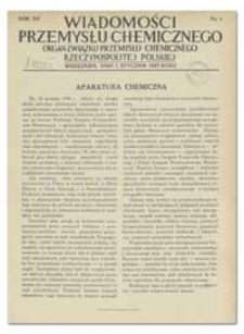 Wiadomości Przemysłu Chemicznego : Organ Związku Przemysłu Chemicznego Rzeczypospolitej Polskiej. R. XII, 1 stycznia 1937, nr 1