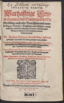 Theatrum Urbium. Warhafftige Contrafeytung und summarische Beschreibung vast aller Vornehmen und namhafftigen St&auml;tten, Schl&ouml;ssern und Kl&ouml;ster [...]