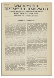 Wiadomości Przemysłu Chemicznego : Organ Związku Przemysłu Chemicznego Rzeczypospolitej Polskiej. R. XI, 1 stycznia 1936, nr 1