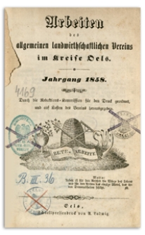Arbeiten des Allgemeinen Landwirthschaftlichen Vereins im Kreise Oels. Jg. 1858