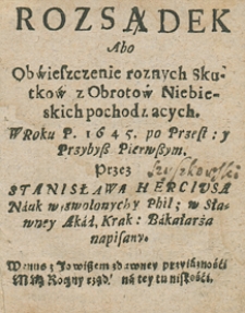 Kalendarz na rok 1645 Przez Stanisława Herciusa [...] napisany