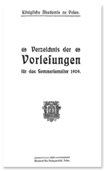 Verzeichnis der Vorlesungen für das Sommersemester 1909