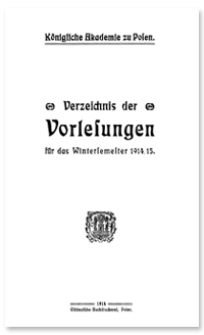 Verzeichnis der Vorlesungen für das Wintersemester 1914/15