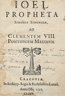 Ioel Propheta Simonis Simonidae, Ad Clementem VIII Pontificem Maximum