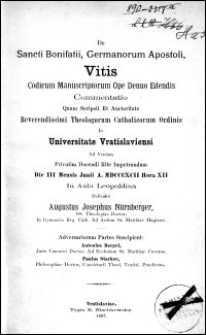 De Sancti Bonifatii, Germanorum Apostoli, vitis codicum manuscriptorum ope denuo edendis commentatio