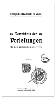 Verzeichnis der Vorlesungen für das Wintersemester 1915/16