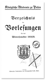 Verzeichnis der Vorlesungen für das Wintersemester 1918/19
