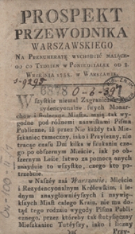 Prospekt Przewodnika Warszawskiego Na Prenumeratę Wychodzić Maiącego Co Tydzien W Poniedziałek Od 8 Września 1788 W Warszawie