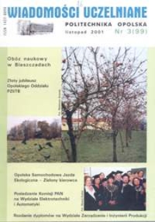 Wiadomości Uczelniane : pismo informacyjne Politechniki Opolskiej, nr 3 (99), listopad 2001