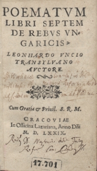 Poematum Libri Septem De Rebus Ungaricis [...]