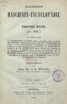 Allgemeine Maschinen-Encyclopädie. Bd. 1, (A - Beu)