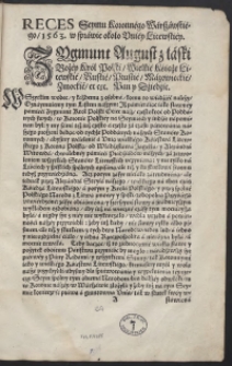 Reces Seymu Koronnego Warszawskiego 1563. w sprawie około Uniey Litewskiey. [acc.] Constitucia Seymu Piotrkowskiego 1565