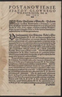 Postanowienie Ziazdu Glownego Wilenskiego Maii 28. Anno 1591