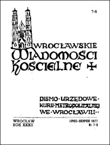 Wrocławskie Wiadomości Kościelne. R. 32 (1977), nr 7/8