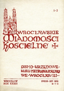 Wrocławskie Wiadomości Kościelne. R. 33 (1978), nr 1/2