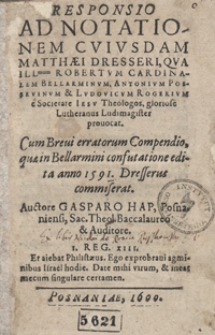Responsio Ad Notationem Cuiusdam Matthaei Dresseri [...]