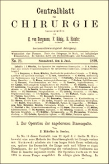 Zur Operation der angeborenen Blasenspalte, Centralblatt für Chirurgie, 1899, Jg. 26, No. 22, S. 641-643