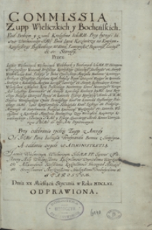 Commissia żupp wieliczkich y bocheńskich dnia 20 miesiąca stycznia w roku 1661 odprawiona