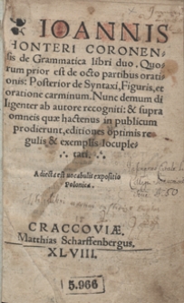 Joannis Honteri Coronensis de Grammatica libri duo