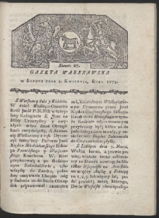 Gazeta Warszawska. R. 1779 Nr 27