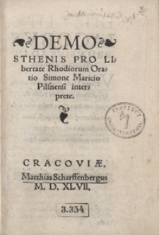 Demosthenis Pro Libertate Rhodiorum Oratio [...]