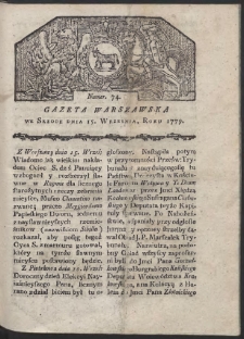 Gazeta Warszawska. R. 1779 Nr 74