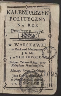 Kalendarzyk Polityczny Warszawski Na Rok Przestępny 1776