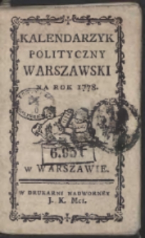 Kalendarzyk Polityczny Warszawski Na Rok 1778