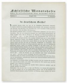 Schlesische Monatshefte : Blätter für Nationalsozialistische Kultur des Deutschen Südostens. 10. Jahrgang, August 1933, Nummer 8