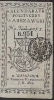 Kalendarzyk Polityczny Warszawski Na Rok 1781