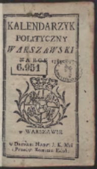 Kalendarzyk Polityczny Warszawski Na Rok 1789