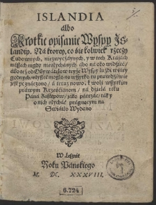 Islandia, albo kr&oacute;tkie opisanie wyspy Islandii