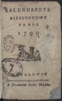 Kalendarzyk Kieszonkowy Na Rok 1799