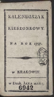 Kalendarzyk Kieszonkowy Na Rok 1797