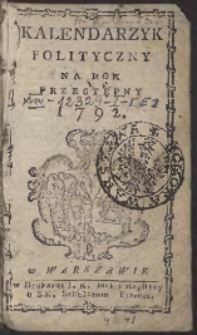 Kalendarzyk Polityczny Na Rok [...] 1792