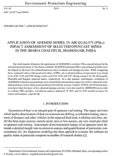 Application of AERMOD model in air quality (PM10) impact assessment of selected opencast mines in The Jharia Coalfield, Jharkhand, India