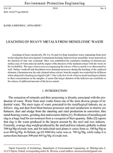 Leaching of heavy metals from monolithic waste