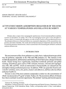 Activated carbon adsorption behaviour of toluene at various temperatures and relative humidity