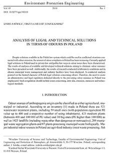 Analysis of legal and technical solutions in terms of odours in Poland