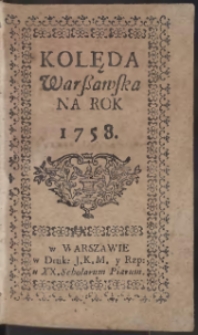 Kolęda Warszawska Na Rok 1758