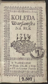 Kolęda Warszawska Na Rok 1759