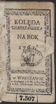 Kolęda Warszawska Na Rok 1761