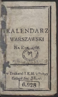 Kalendarz Warszawski Na Rok 1768