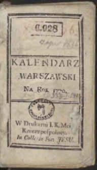 Kalendarz Warszawski Na Rok 1770