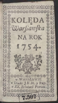 Kolęda Warszawska Na Rok 1754
