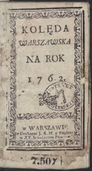 Kolęda Warszawska Na Rok 1762